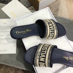 DIOR Dway Slide Deep Blue Embroidered Cotton